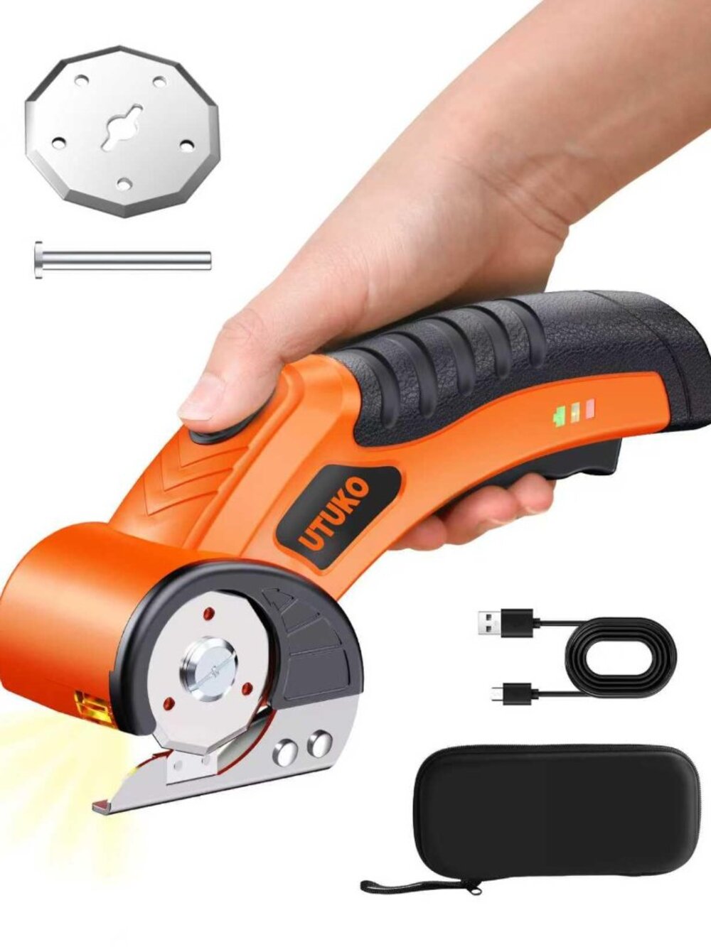 Cordless Electric Scissors, Tungsten Steel Blade, 3500mAh Battery, LED Light